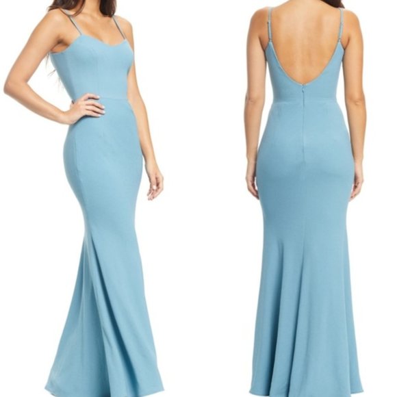 Dress the Population Dresses & Skirts - New Jodi Crepe Light Blue Sleeveless Maxi Wedding Prom Evening Dress Gown